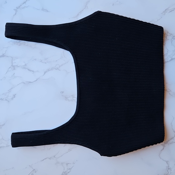 Babaton Aritzia Black Sculp Knit Squareneck Ribbed Crop Top S - Picture 4 of 6